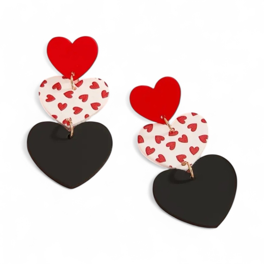 Three Heart Dangle Earrings